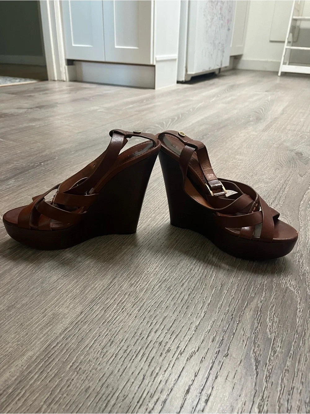Burberry heels 37 Leather Wedge Sandals Brown Shoes summer